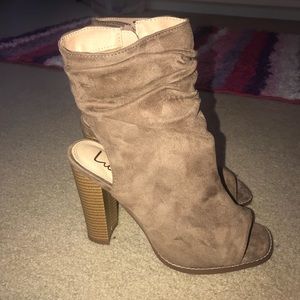 Taupe suede peep-toe booties
